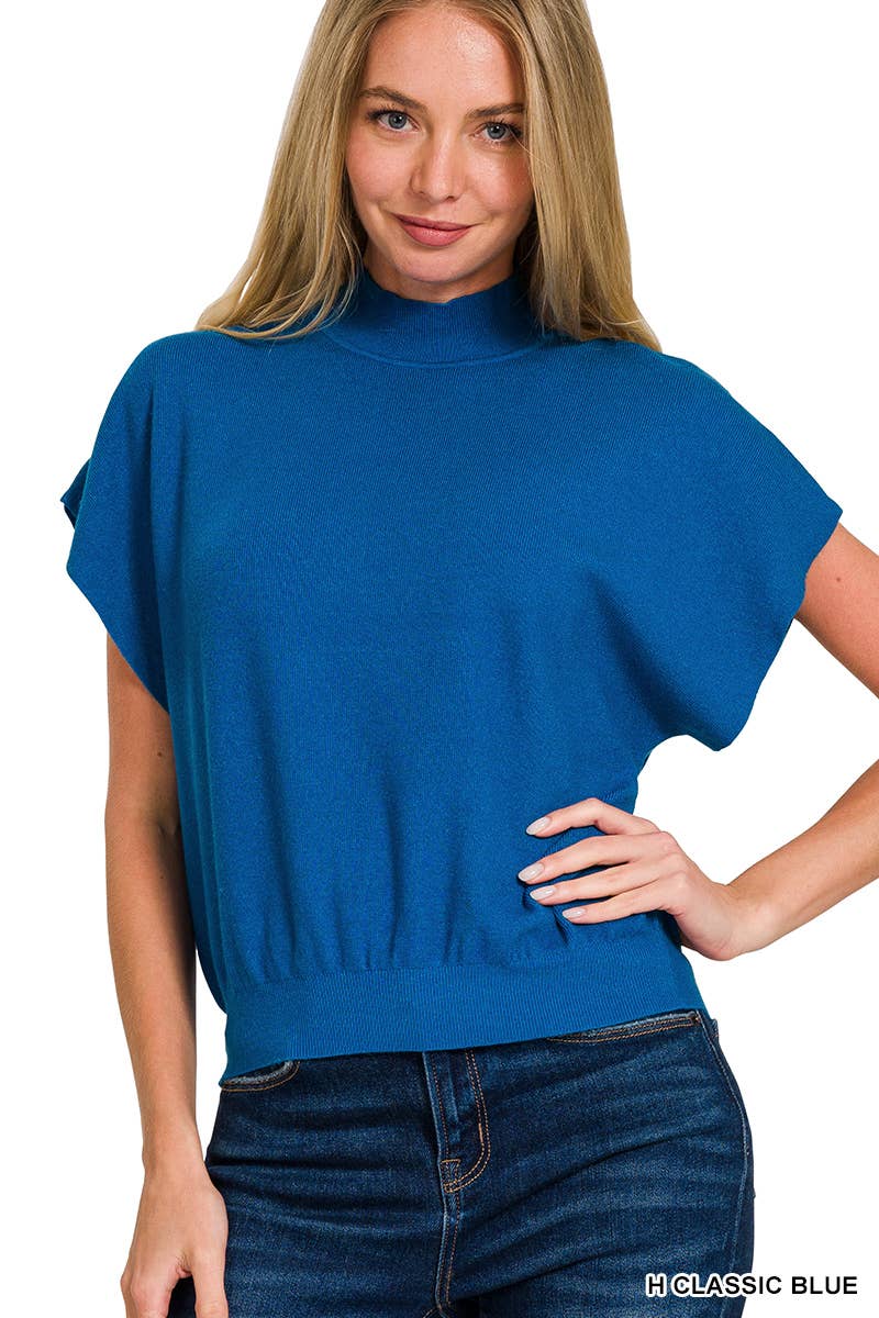 Zenana-Mock Neck Short Dolman Sleeve Sweater