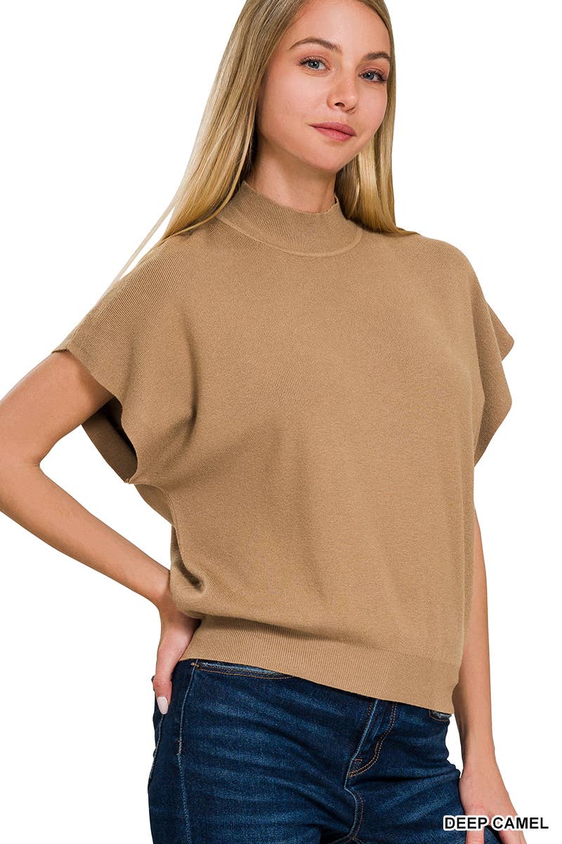 Zenana-Mock Neck Short Dolman Sleeve Sweater