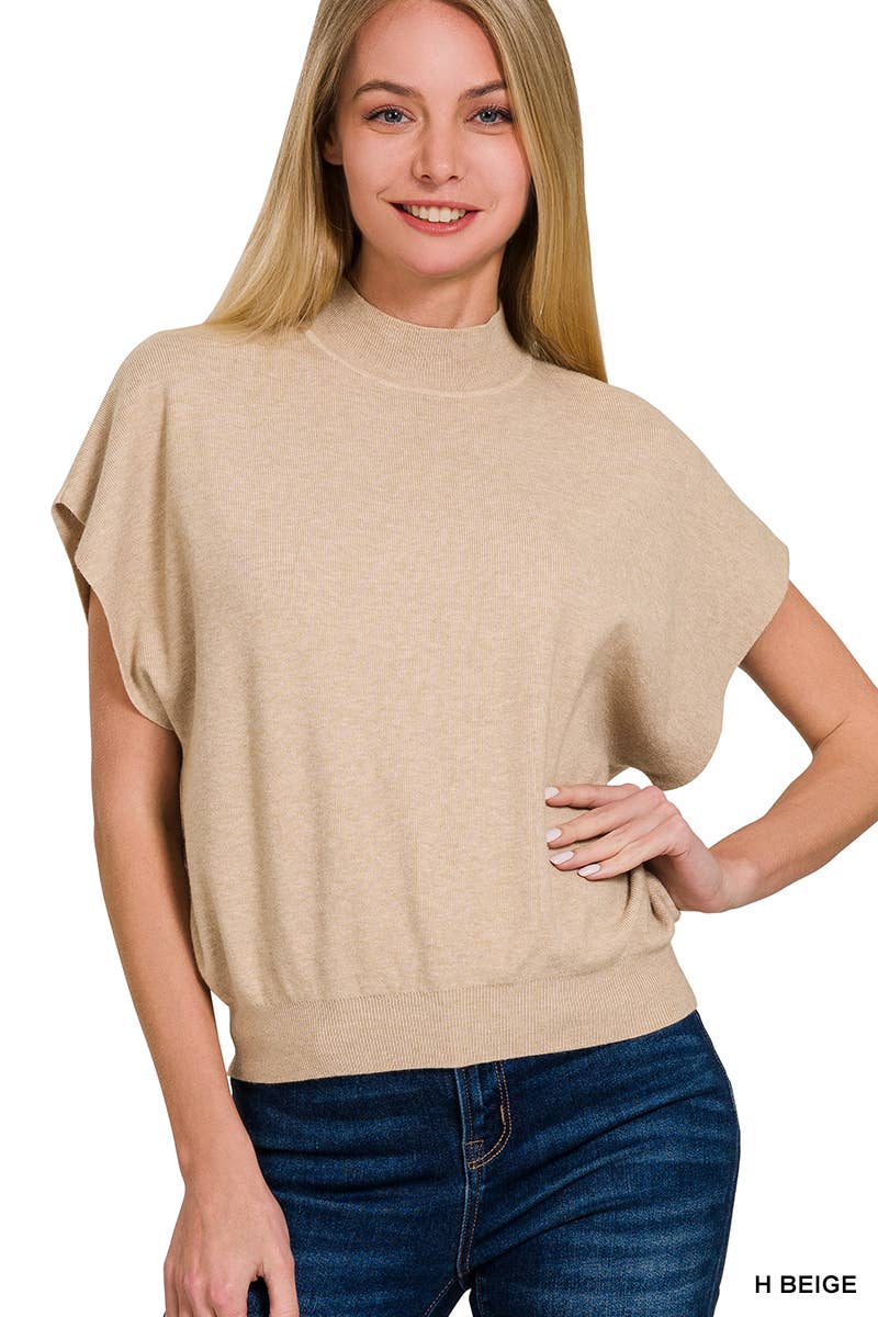 Zenana-Mock Neck Short Dolman Sleeve Sweater