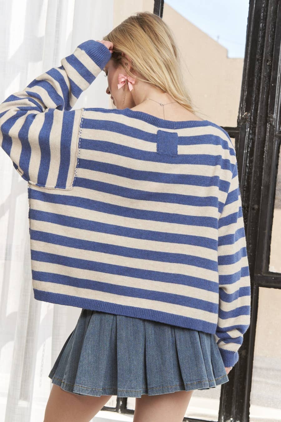 DROP SHOULDER SOFT STRIPE SWEATER TOP- CESW3904