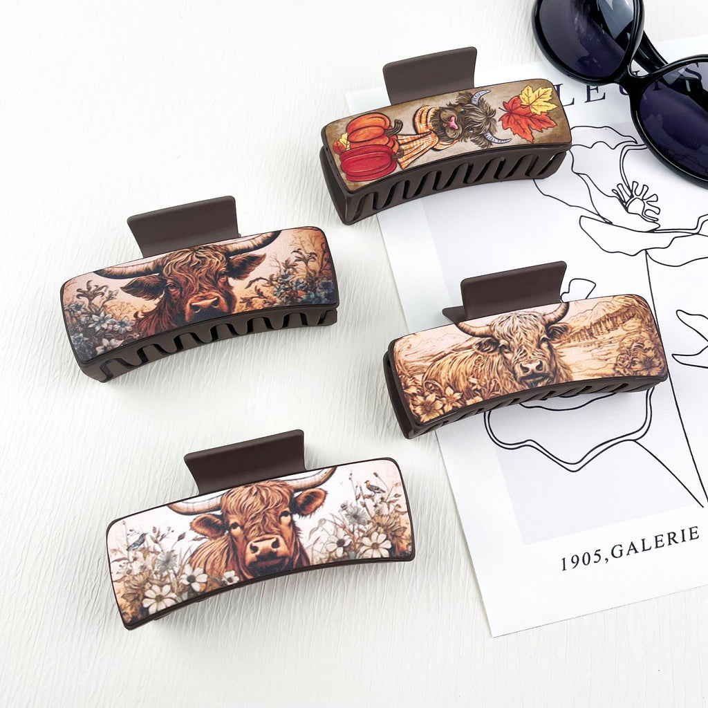 mildstyles - Western cowboy style cow head pattern PU leather Hair clips