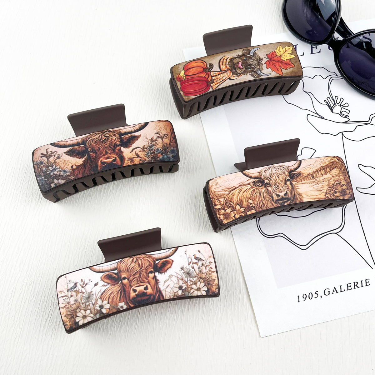 mildstyles - Western cowboy style cow head pattern PU leather Hair clips