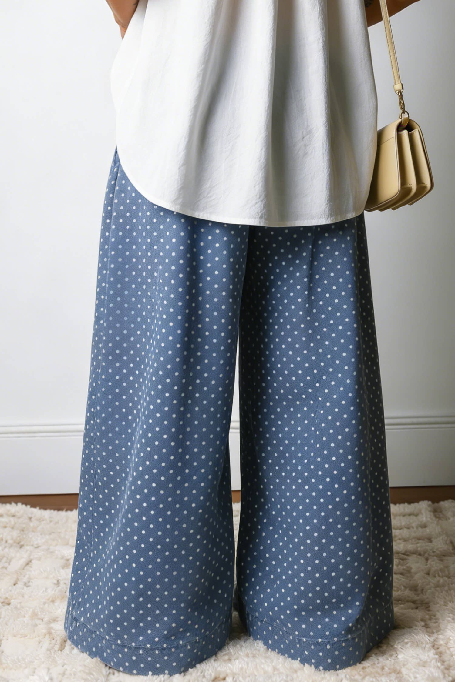 Stripe Button Pleated Drawstring Waist Wide Leg Jeans 4-4X