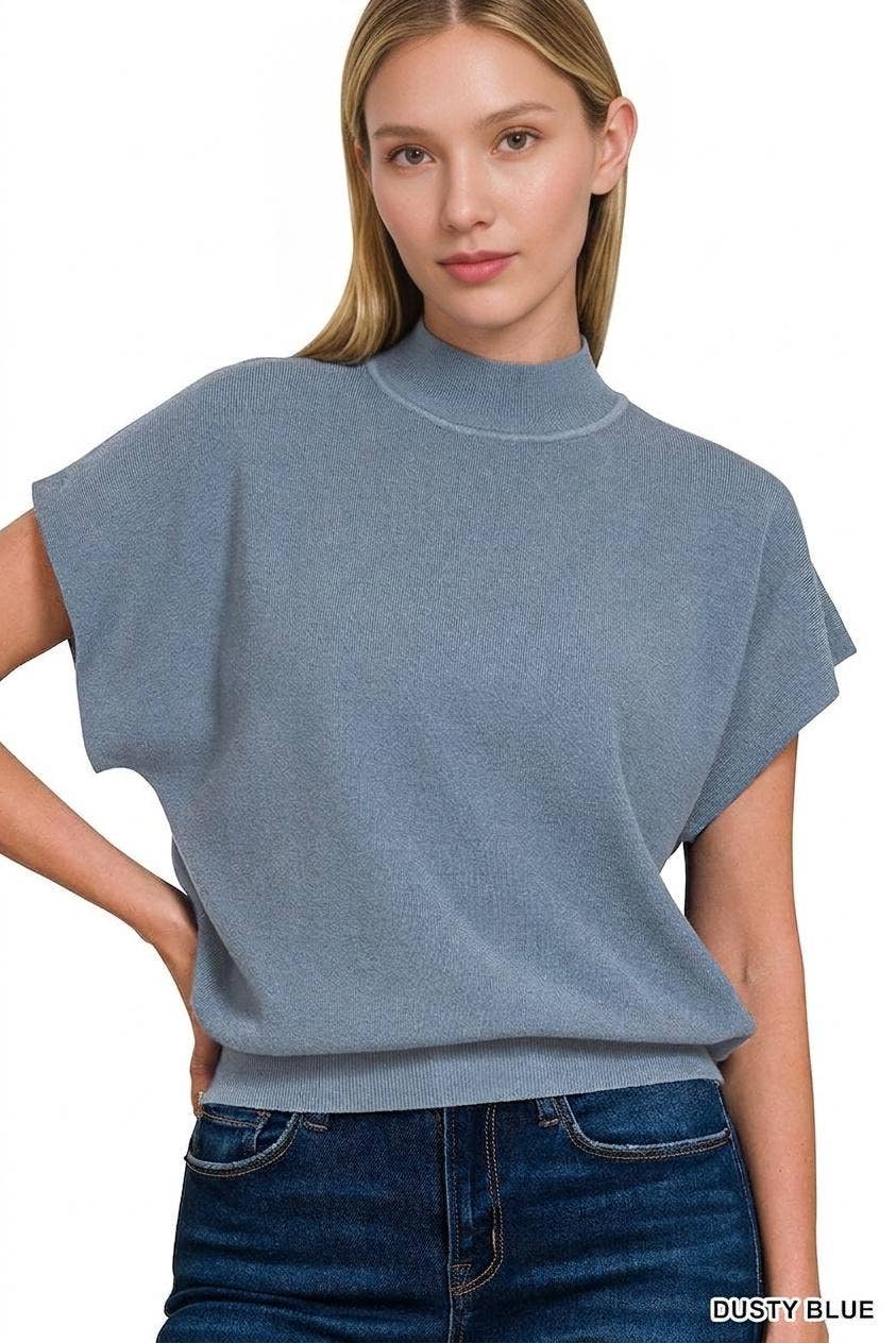 Zenana-Mock Neck Short Dolman Sleeve Sweater