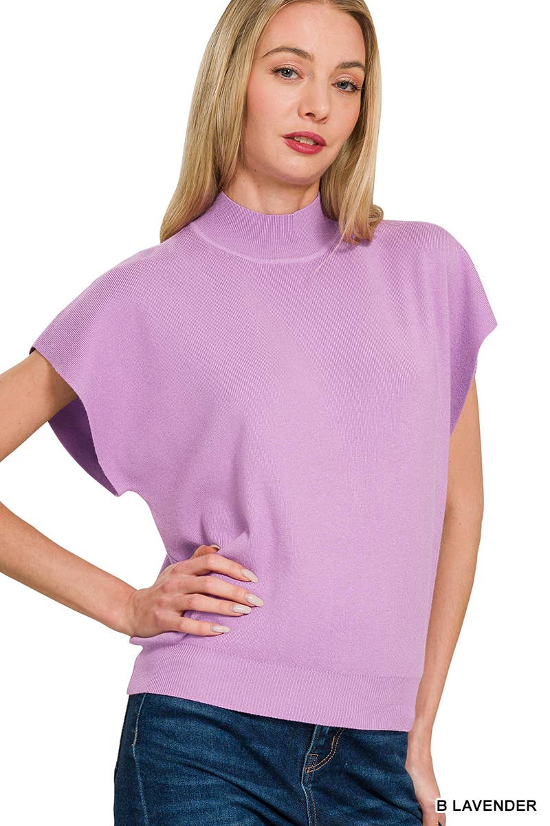 Zenana-Mock Neck Short Dolman Sleeve Sweater
