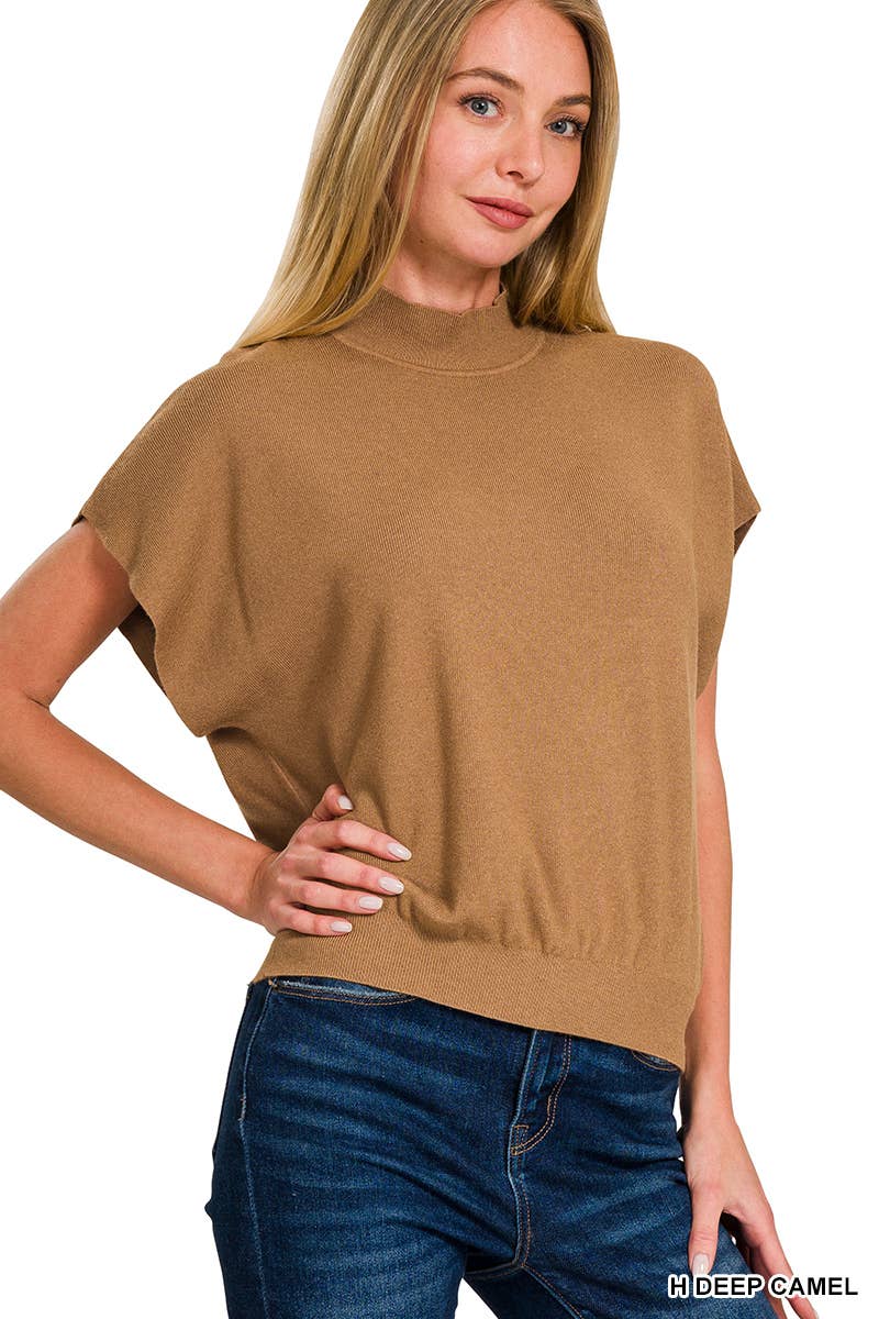 Zenana-Mock Neck Short Dolman Sleeve Sweater
