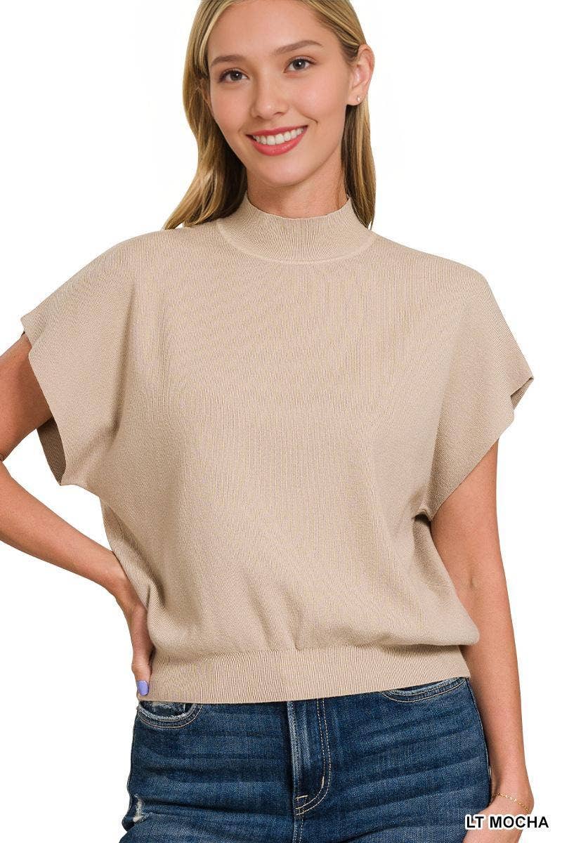 Zenana-Mock Neck Short Dolman Sleeve Sweater