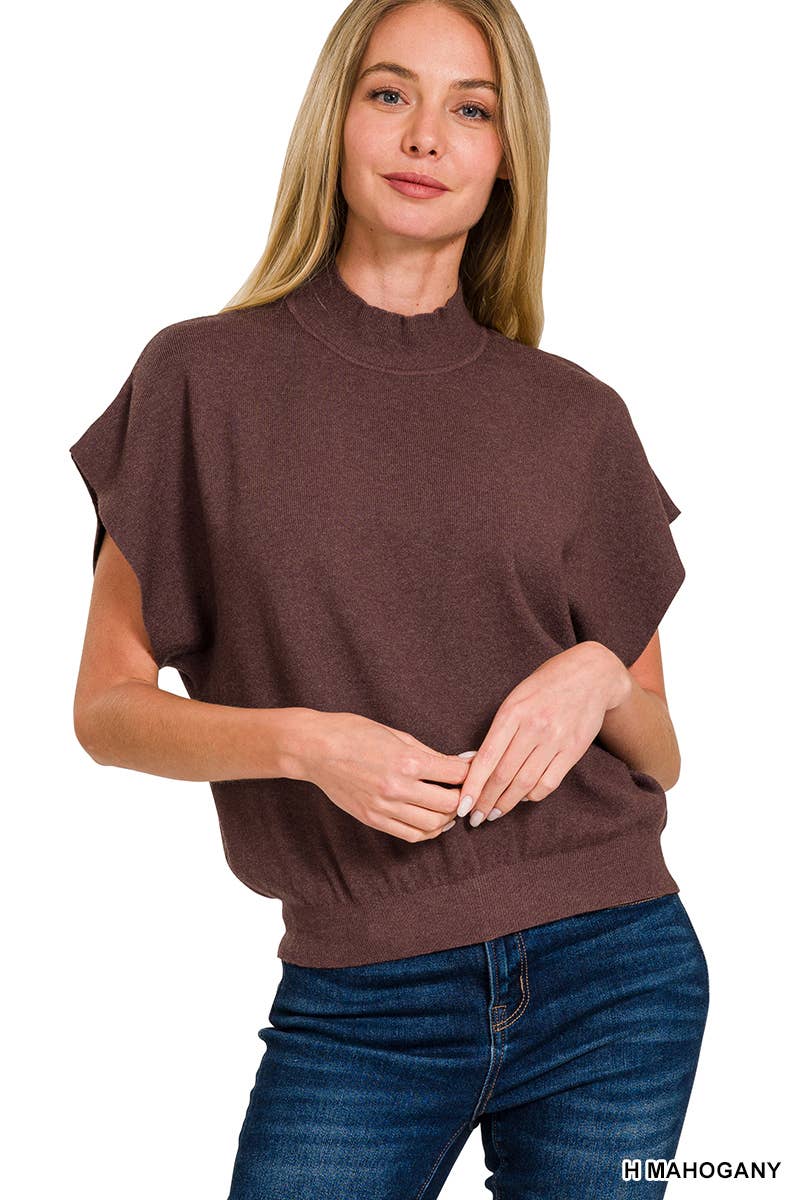 Zenana-Mock Neck Short Dolman Sleeve Sweater
