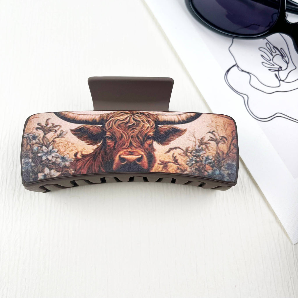 mildstyles - Western cowboy style cow head pattern PU leather Hair clips