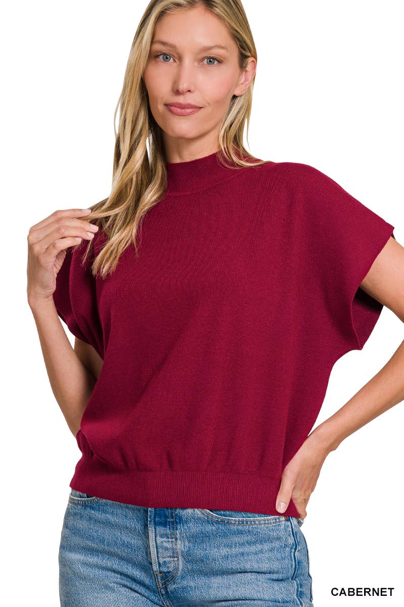Zenana-Mock Neck Short Dolman Sleeve Sweater