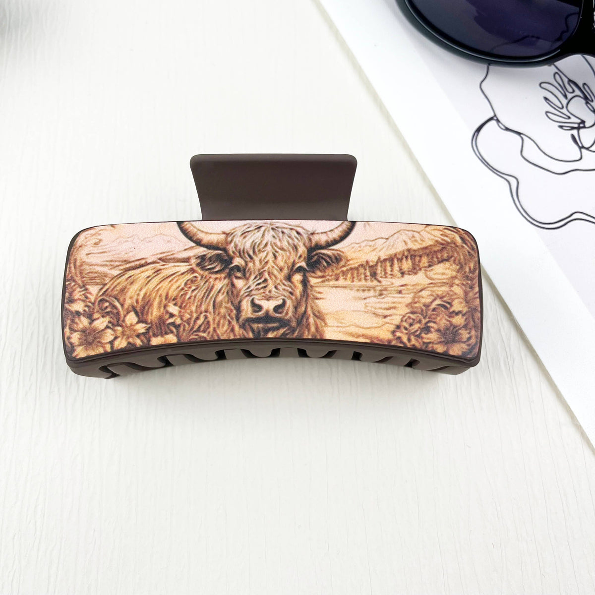 mildstyles - Western cowboy style cow head pattern PU leather Hair clips