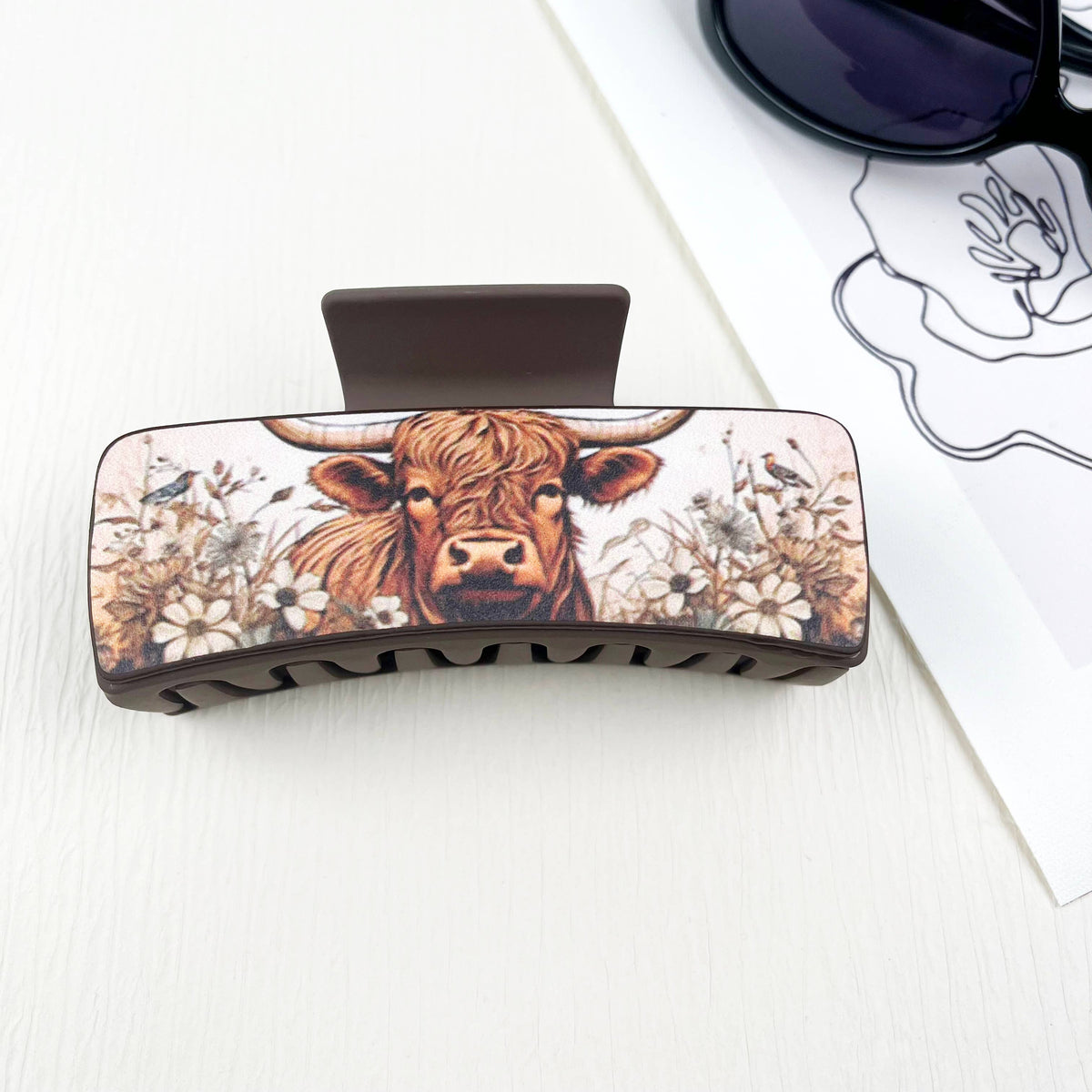mildstyles - Western cowboy style cow head pattern PU leather Hair clips