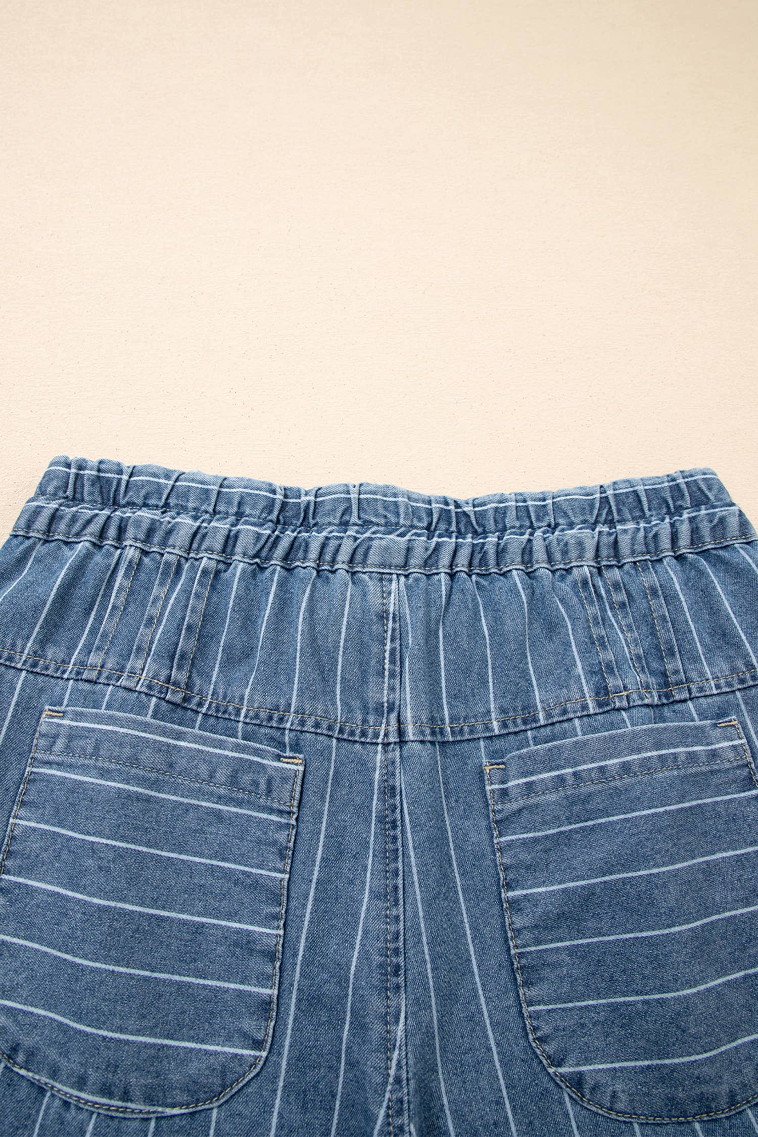 Stripe Button Pleated Drawstring Waist Wide Leg Jeans 4-4X