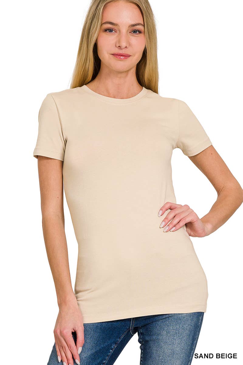 Zenana fitted Short Sleeve Crew Neck Cotton Tee