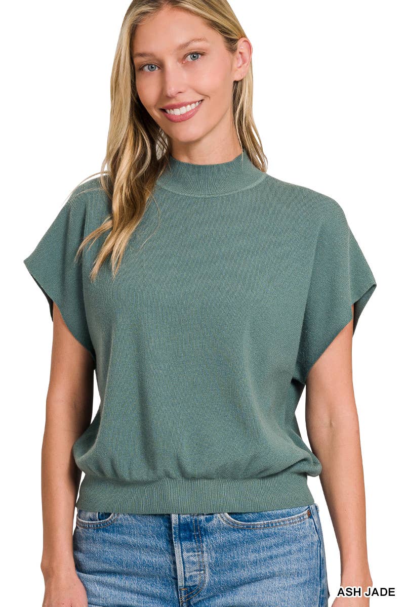 Zenana-Mock Neck Short Dolman Sleeve Sweater