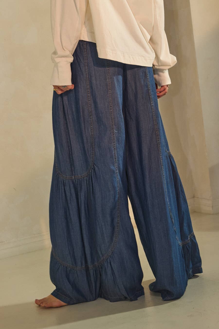 Oddi - Chambray Denim Wide Palazzo Pants