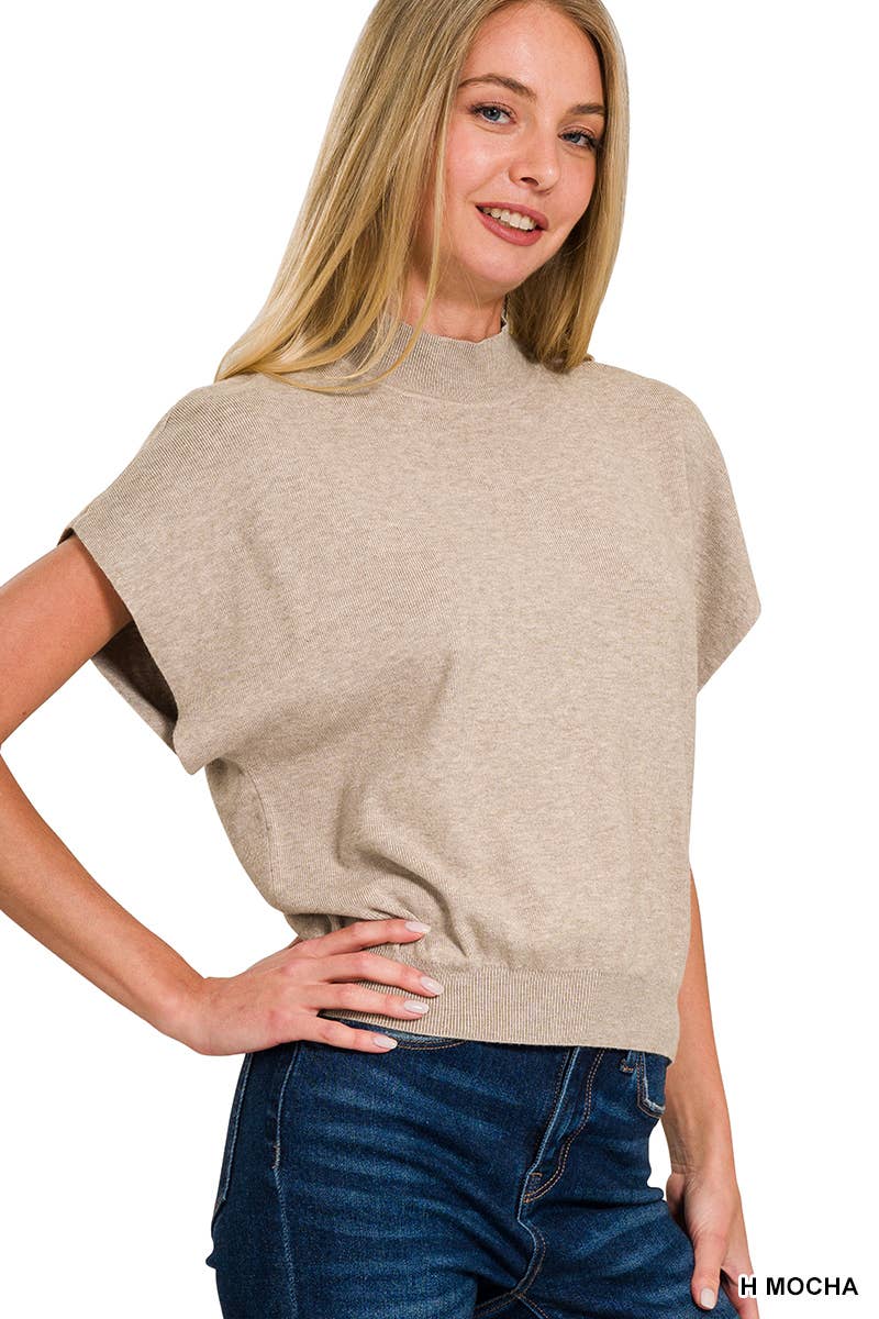 Zenana-Mock Neck Short Dolman Sleeve Sweater