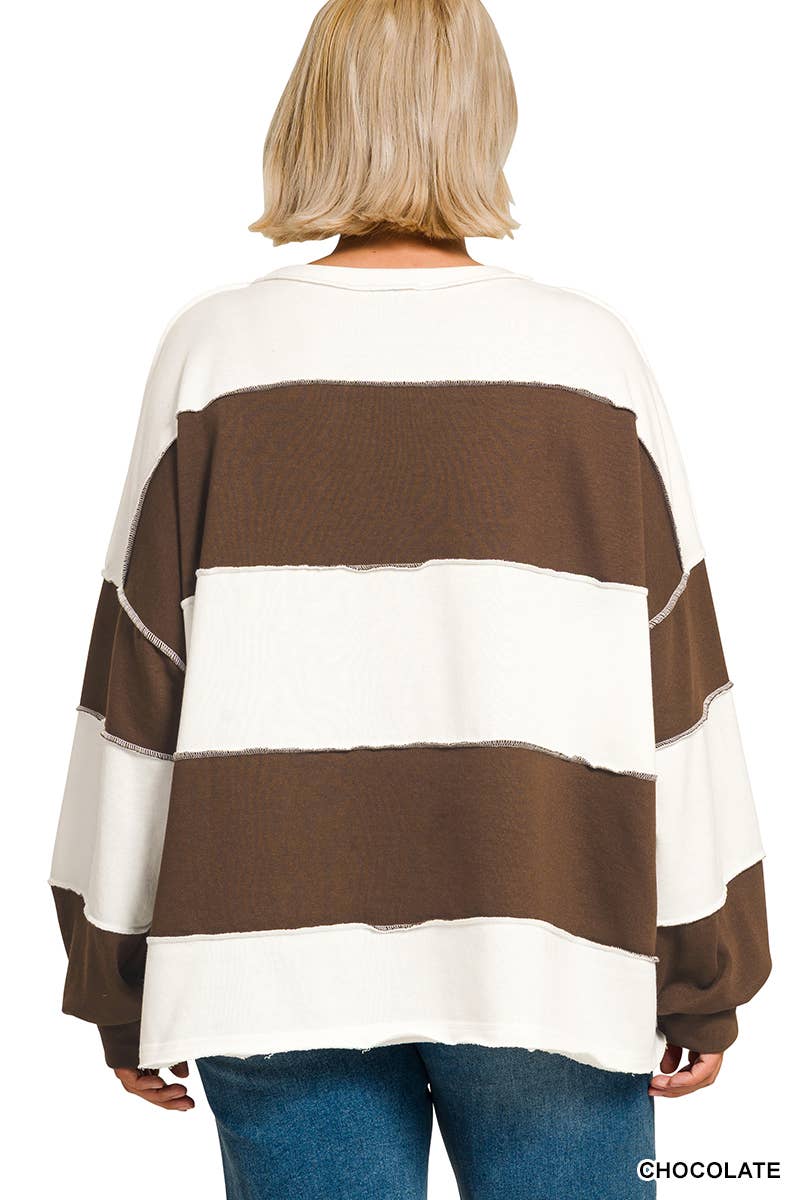 42POPS -  Plus French Terry Color Block Exposed Seam Oversized Top