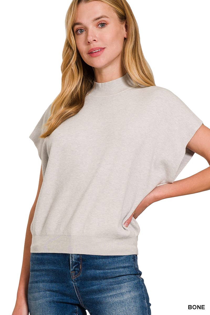 Zenana-Mock Neck Short Dolman Sleeve Sweater