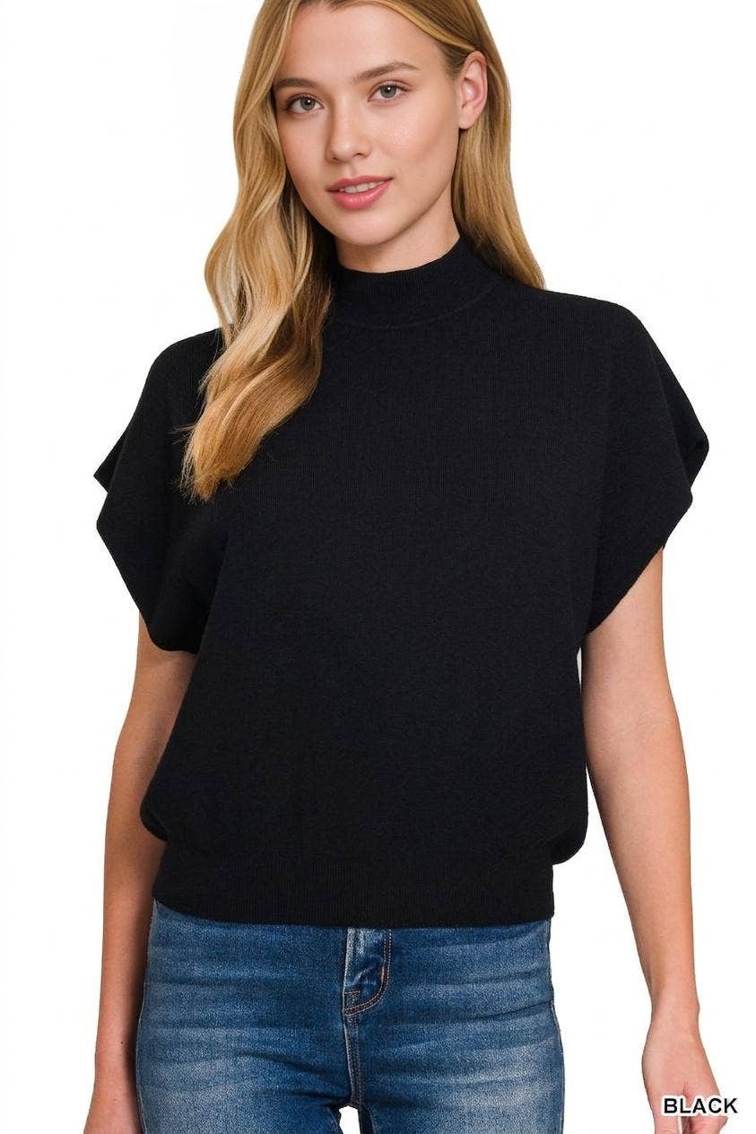Zenana-Mock Neck Short Dolman Sleeve Sweater