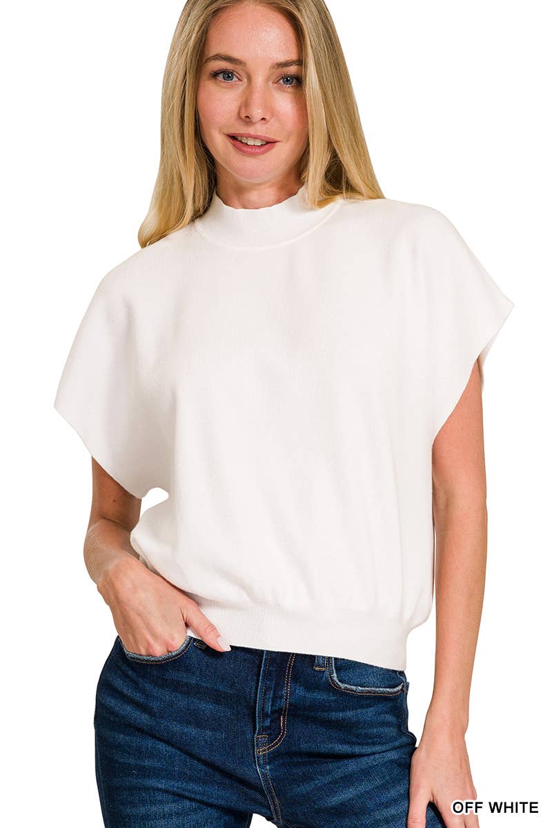 Zenana-Mock Neck Short Dolman Sleeve Sweater