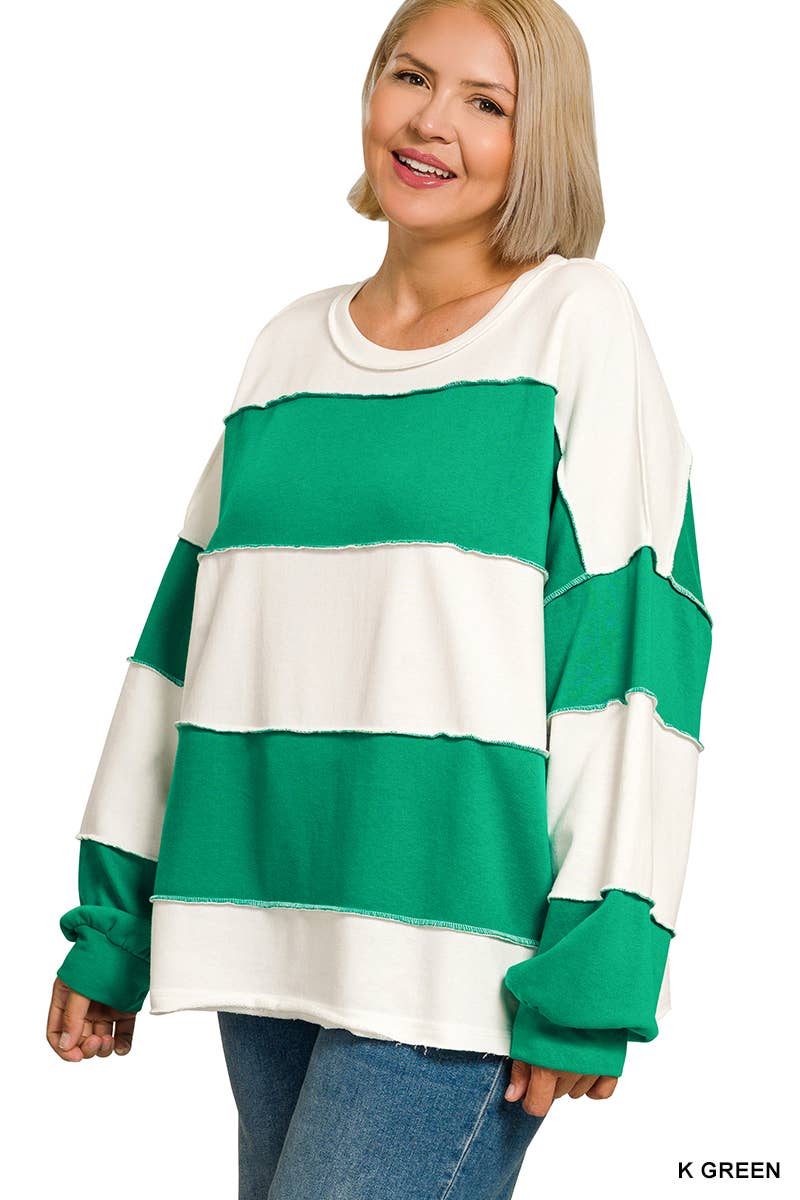 42POPS -  Plus French Terry Color Block Exposed Seam Oversized Top