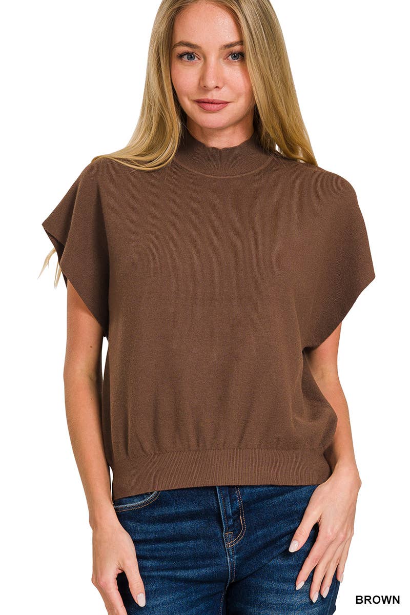 Zenana-Mock Neck Short Dolman Sleeve Sweater