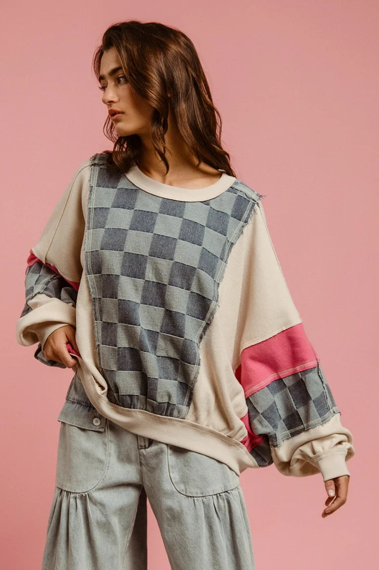 WASHED DENIM AND KNIT MIX N MATCH TOP