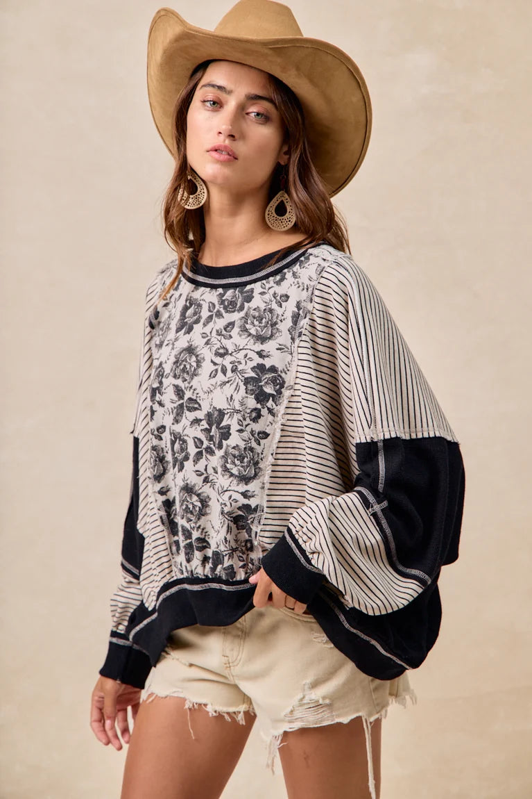 ROSE TWILL AND STRIPE MIX AND MATCH TOP