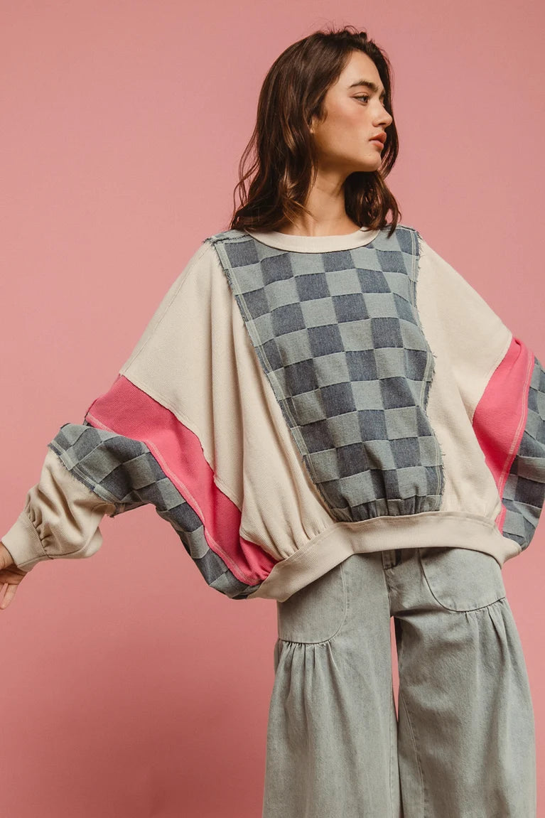 WASHED DENIM AND KNIT MIX N MATCH TOP