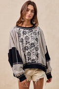 ROSE TWILL AND STRIPE MIX AND MATCH TOP