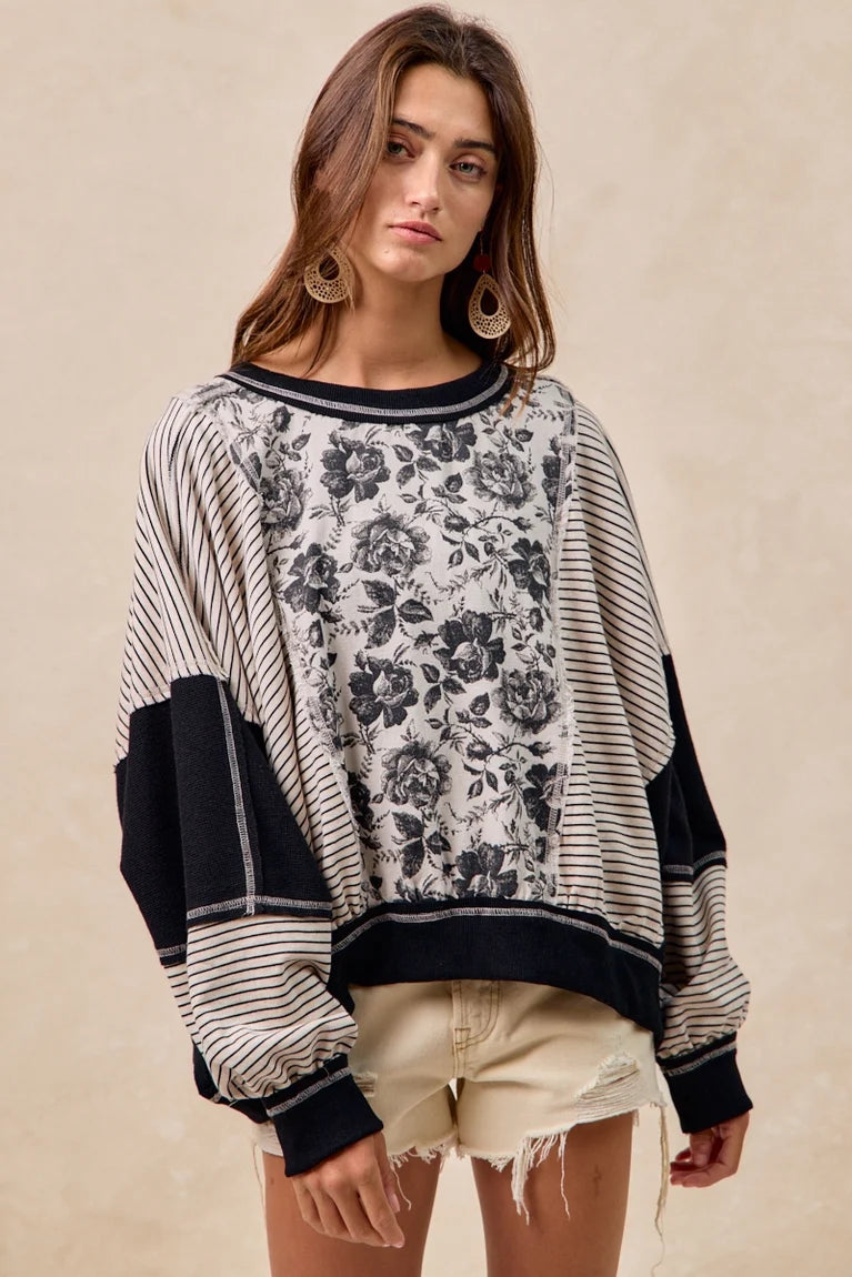 ROSE TWILL AND STRIPE MIX AND MATCH TOP