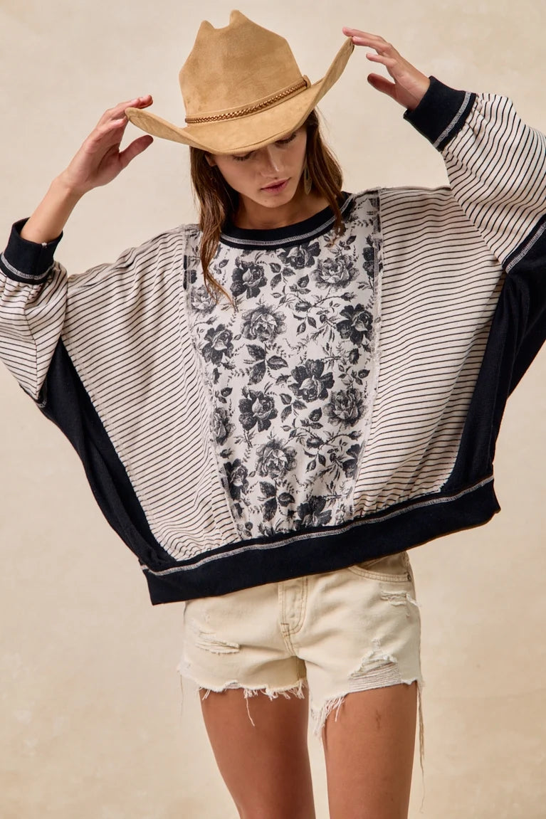 ROSE TWILL AND STRIPE MIX AND MATCH TOP