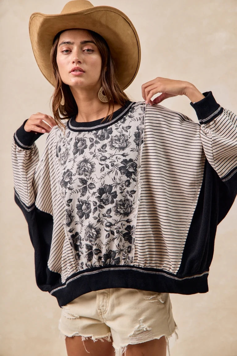 ROSE TWILL AND STRIPE MIX AND MATCH TOP